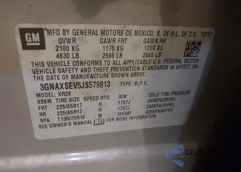 2018 Chevrolet Equinox Lt z USA, uszkodzony, nr VIN 3GNAXSEV5JS579813